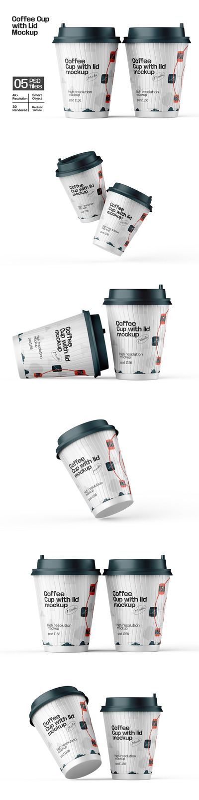 带盖模型的外卖咖啡杯样机 (PSD)