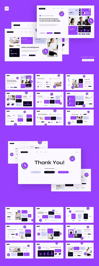 白色紫色UI UX投资者俯仰甲板PPT模板 (PPT,PPTX)