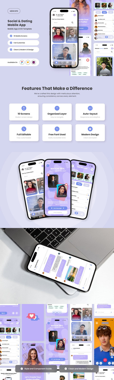 年轻的社交和约会应用APP UI KIT (FIG,SKETCH,XD)