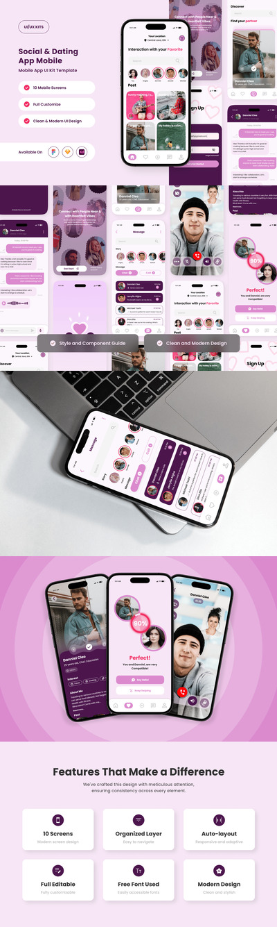 嬉戏的社交与约会应用APP UI KIT (FIG,SKETCH,XD)