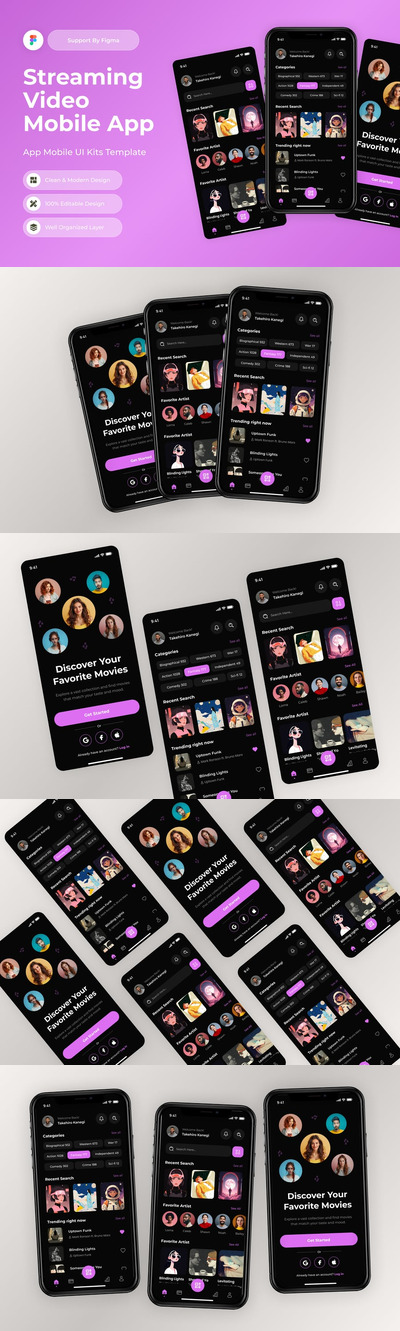 流视频移动应用APP UI KIT (FIG)