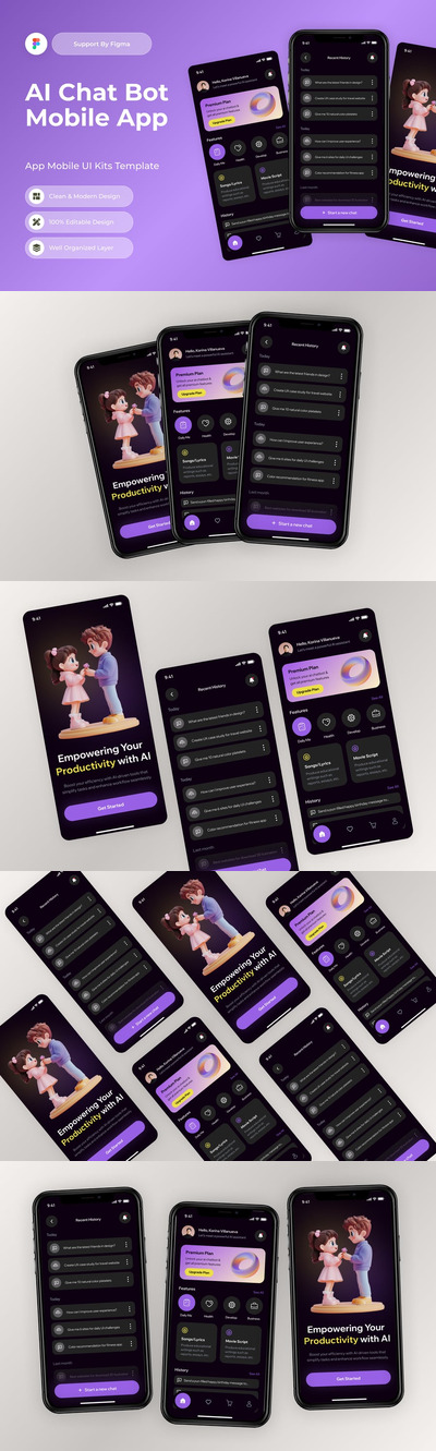 AI 聊天机器人移动应用APP UI KIT (FIG)