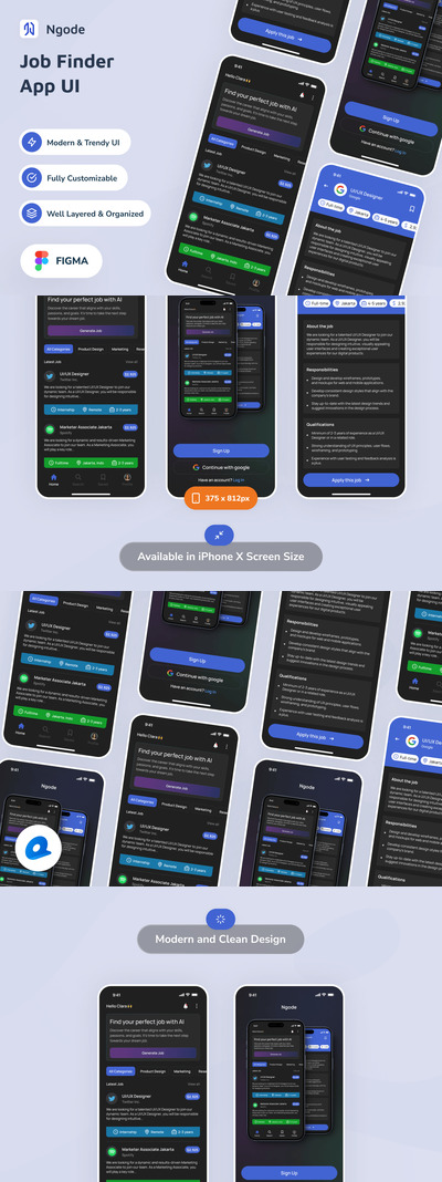 找工作求职应用APP UI KIT (FIG)