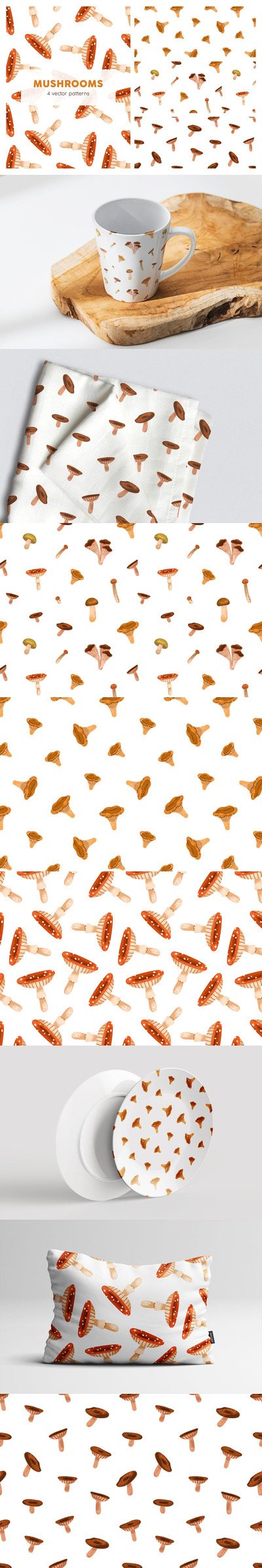 蘑菇无缝图案  (AI,EPS,JPG)