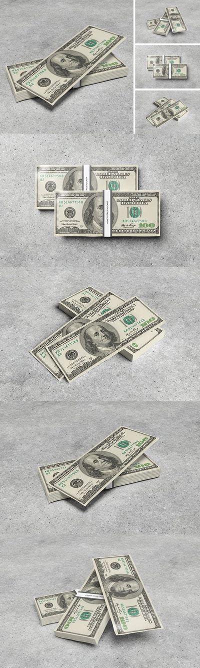金钱堆栈模型样机 (PSD,PDF)