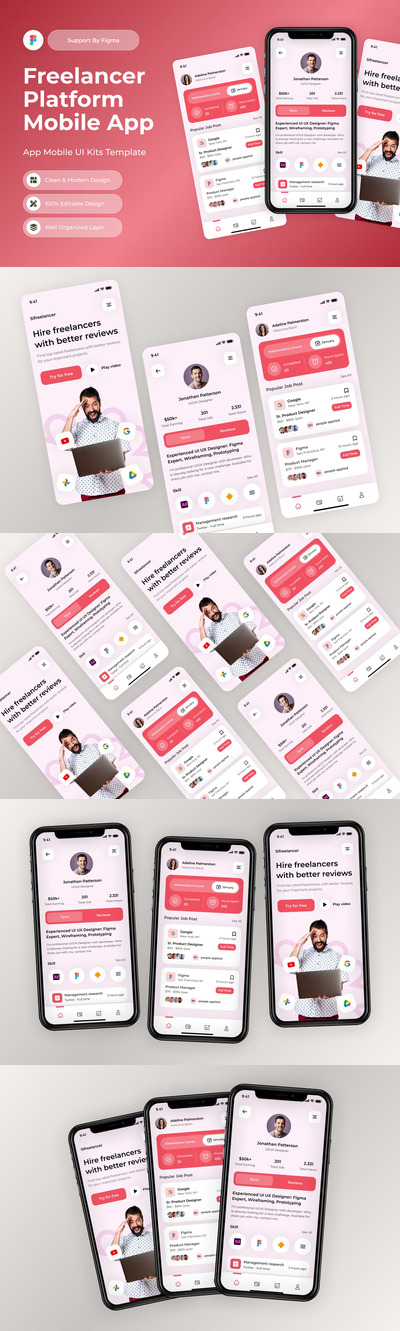 自由职业者平台移动应用APP UI KIT (FIG)