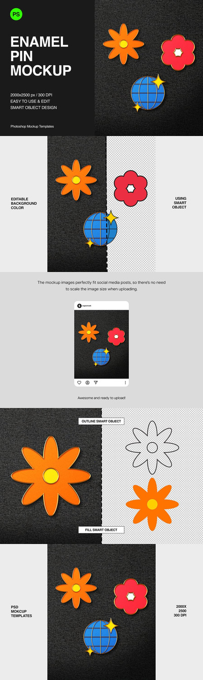 搪瓷引脚胸章模型样机 (PSD)