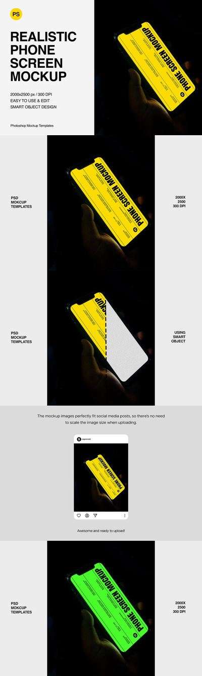 真实的电话手机屏幕模型样机 (PSD)