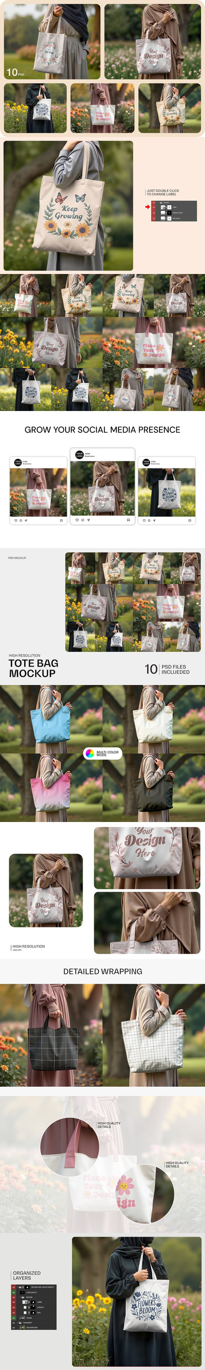 拿着帆布手提袋模型的样机 (PSD)