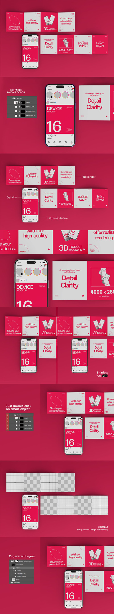 轮播Instagram邮政快递模型样机 (PSD)