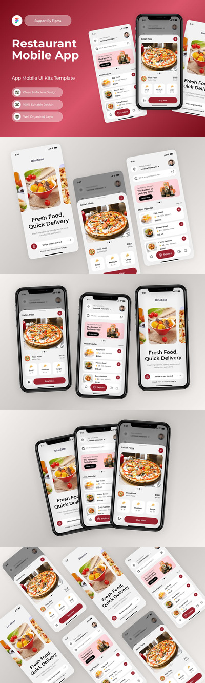 餐厅点评移动应用APP UI KIT (FIG)
