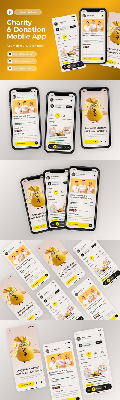 慈善与捐赠移动应用APP UI KIT (FIG)