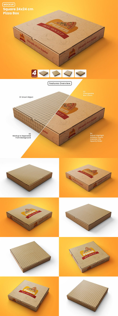 方形披萨盒模型样机 (PSD)