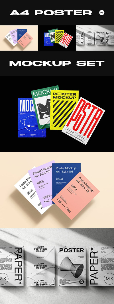A4海报模型集样机 (PSD)