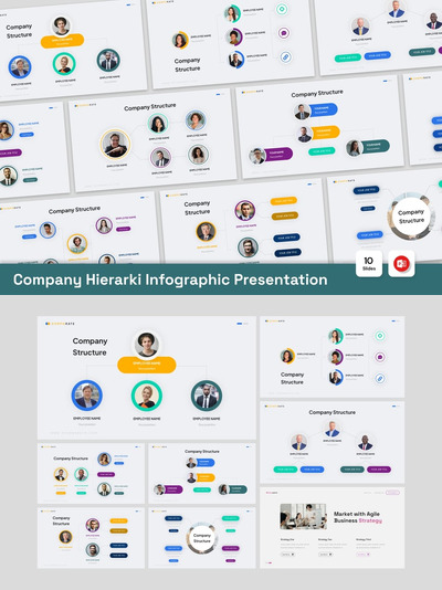 公司层次结构信息图PPT模板 (PPT,PPTX)