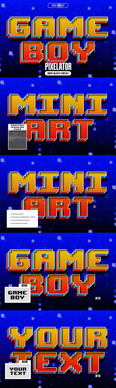 像素游戏风格字体文本效果 (PSD)