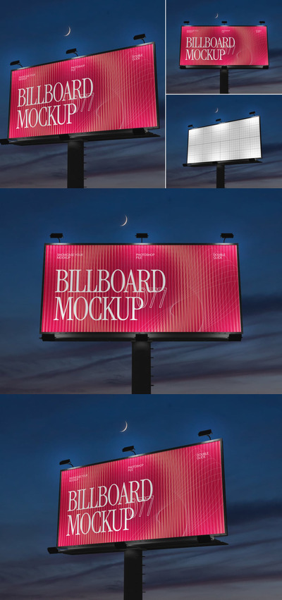 夜间的广告牌样机 (PSD)