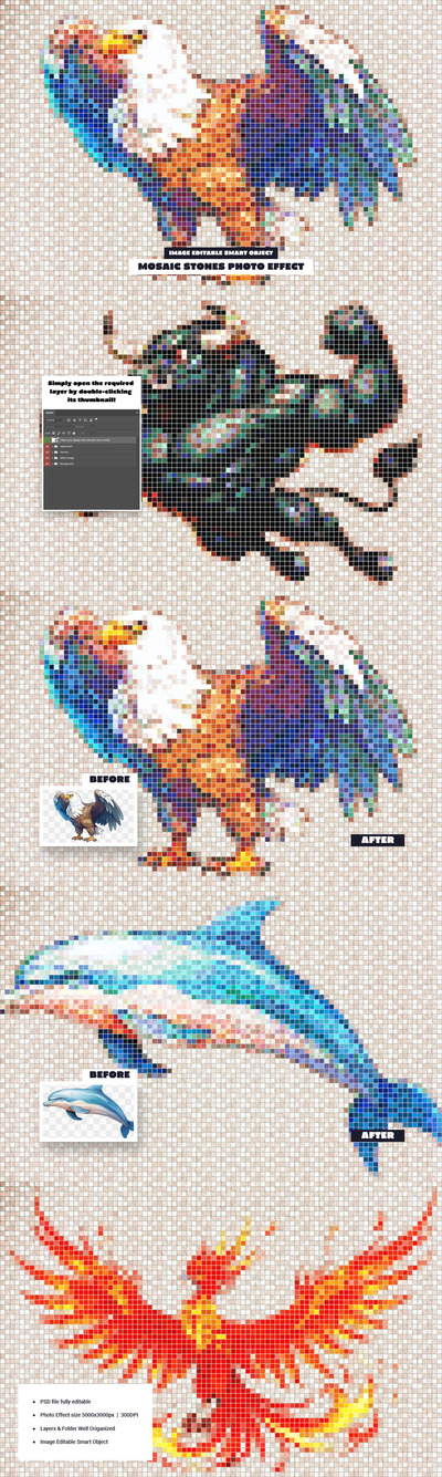 马赛克石的照片效果 (PSD)