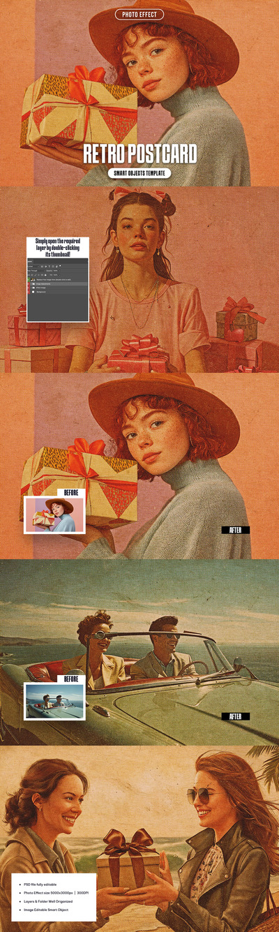 复古明信片照片效果 (PSD)