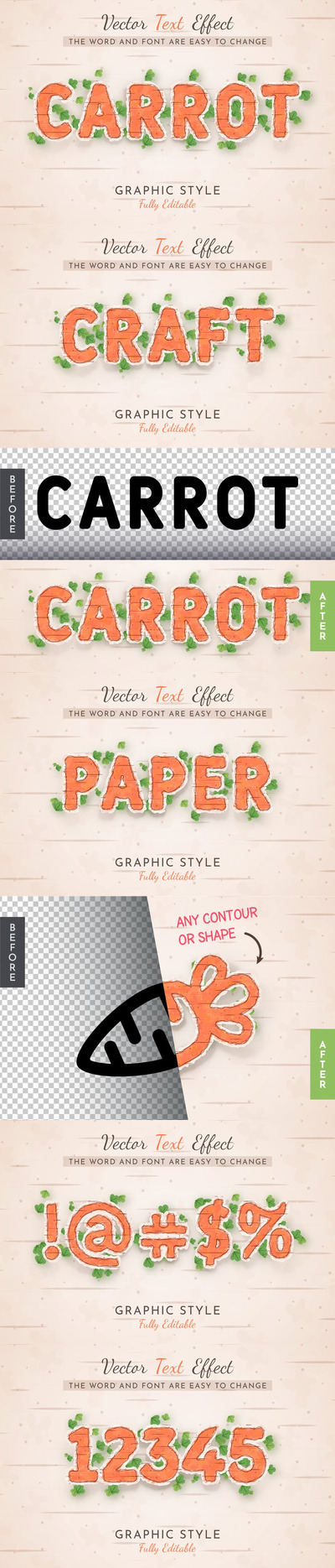 水彩贴纸胡萝卜可编辑的字体样式 (AI,EPS)