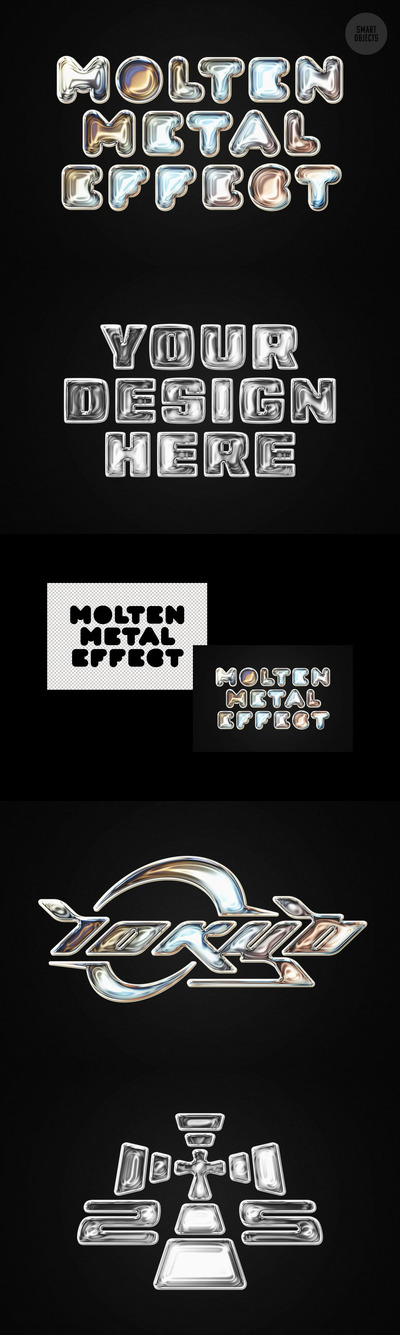 熔融文本和徽标LOGO金属效应字体样式 (PSD)