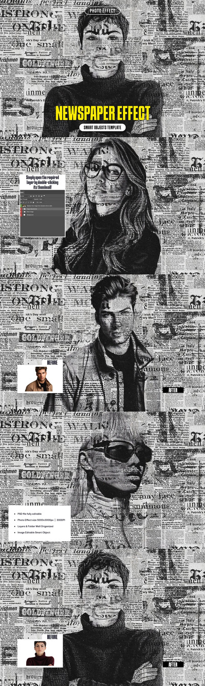 报纸照片效果图片样式 (PSD)