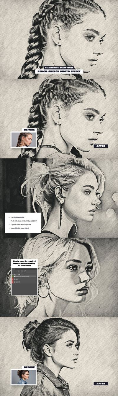 铅笔素描照片效果图片样式 (PSD)