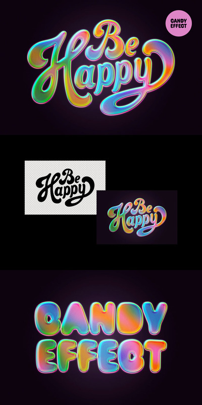 🌈彩虹糖果铬效应字体样式 (PSD)