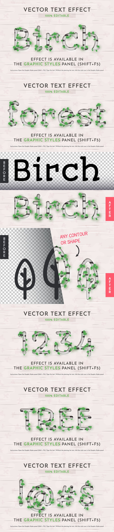 桦木可编辑的文本效果字体样式 (AI,EPS)