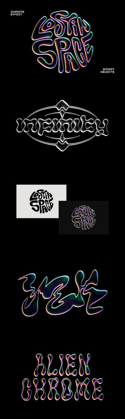 文本和徽标logo的外星铬效应字体样式 (PSD)