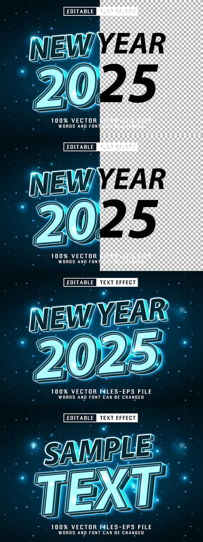 新年霓虹灯文字字体样式 (AI,EPS)