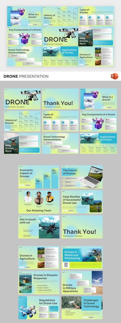 无人机飞机PPT模板 (PPTX)