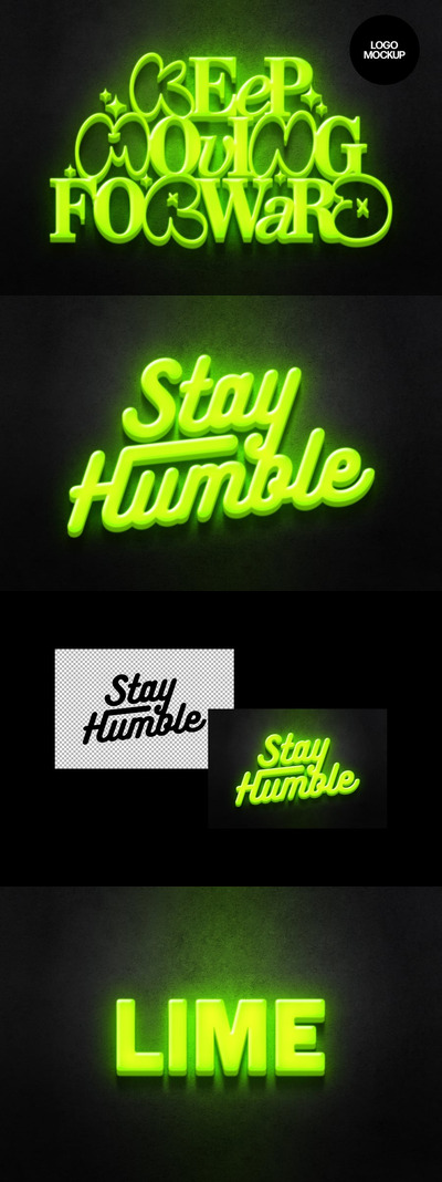 绿色霓虹灯标志模型样机 (PSD)