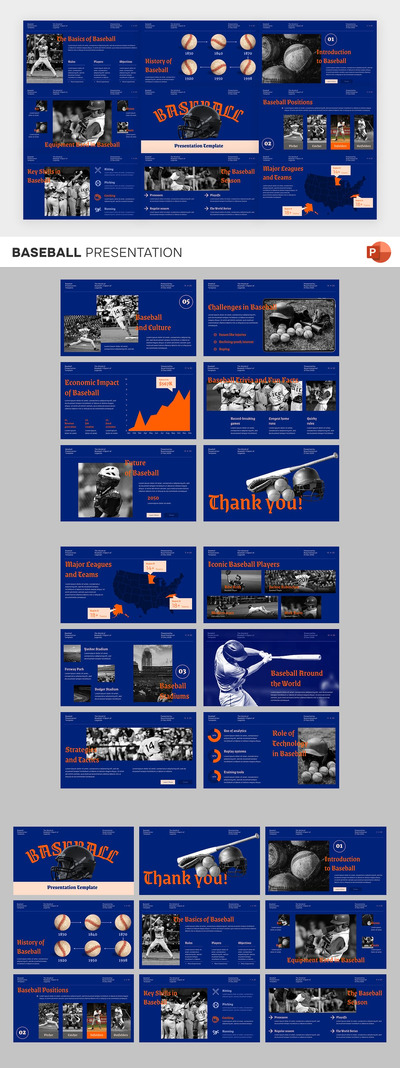 棒球运动比赛PPT模板 (PPTX)