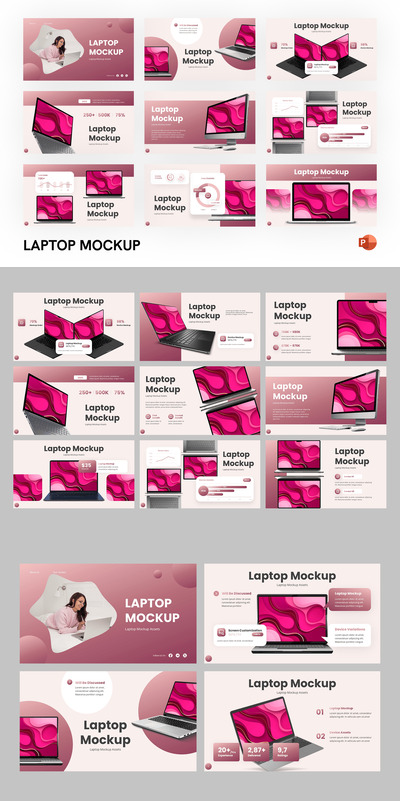 笔记本电脑模型样机PPT模板 (PPTX)