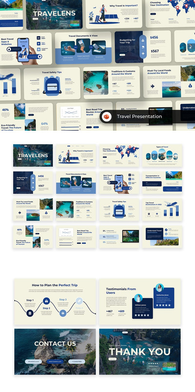 蓝色奶油旅行PPT模板 (PPT,PPTX)