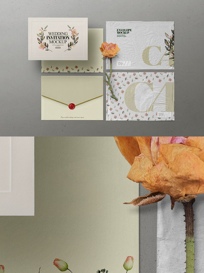 信封模型C4邮寄婚礼邀请函样机 (PSD)