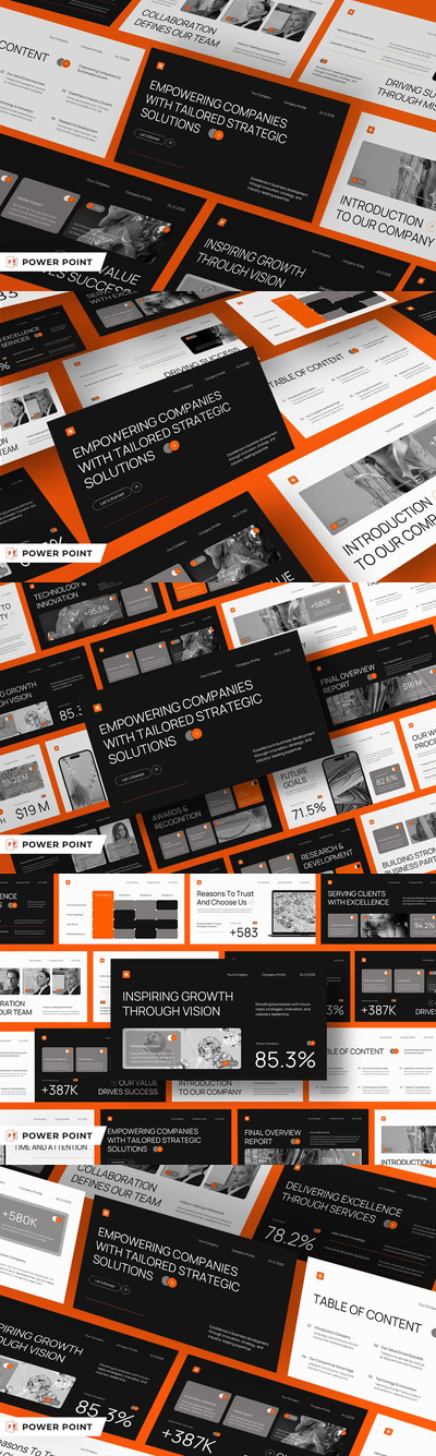 黑色橙色现代公司资料PPT模板 (PPT,PPTX)