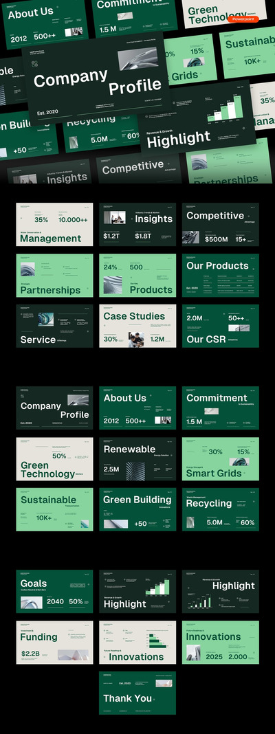 绿色白色奶油极简主义公司资料PPT模板 (PPTX,PPT)