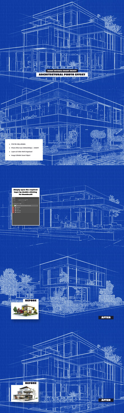 建筑蓝图效果 (PSD)