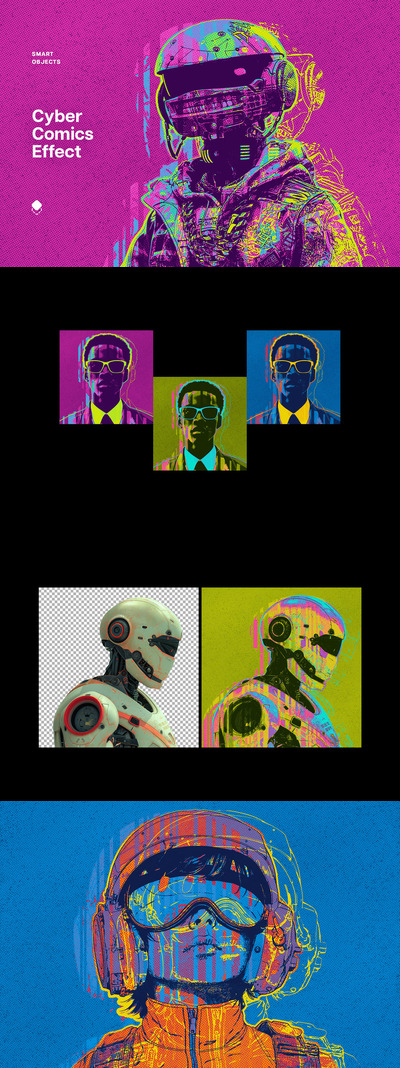 赛博朋克半半数概述照片效果 (PSD)