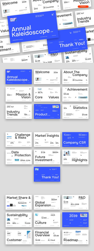 蓝色白色极简主义公司年度介绍PPT模板 (PPTX,PPT)