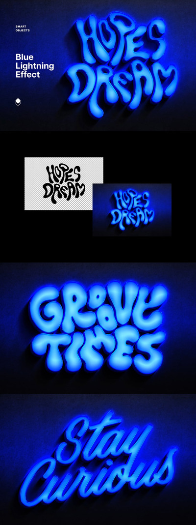 蓝色霓虹灯文字和徽标效果 (PSD)