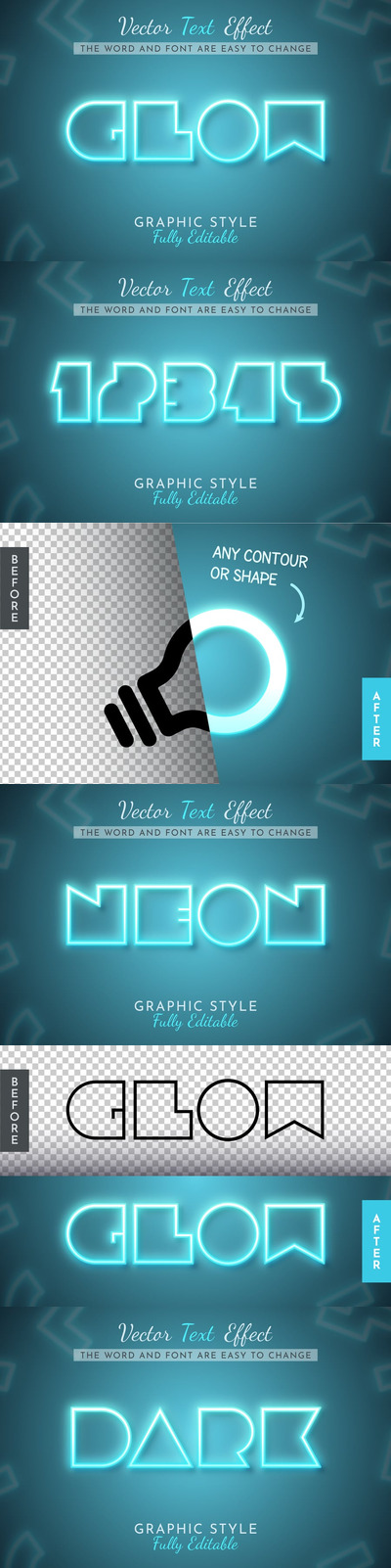 蓝色光泽可编辑的文本效果，图形样式 (AI,EPS)