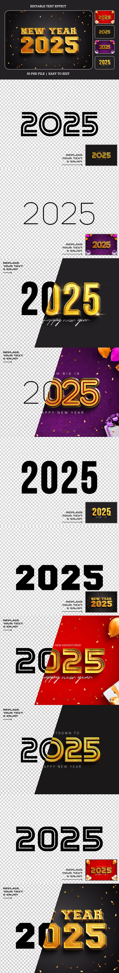 2025年新年立体字编辑文本效果集 (PSD)