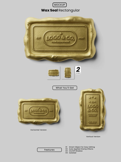 金蜡密封模型 - 矩形版本样机 (PSD)
