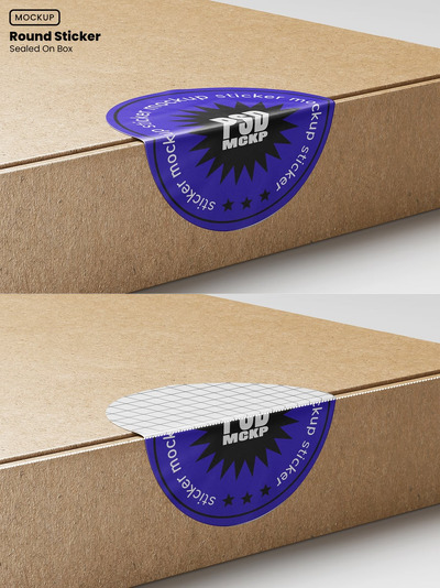 圆形贴纸密封在盒子模型上样机 (PSD)