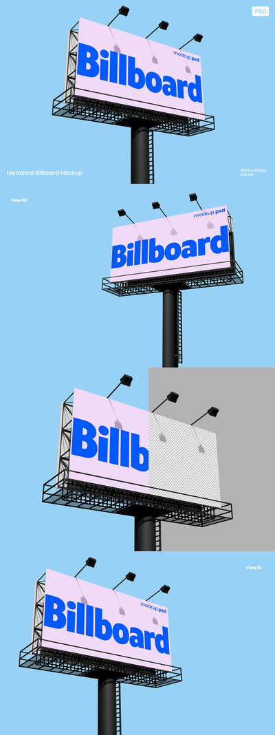 水平广告牌模型样机 (PSD)