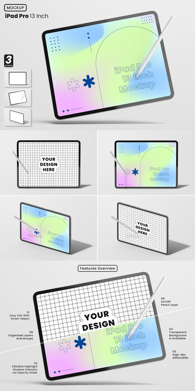 iPad Pro 13英寸模型样机 (PSD)