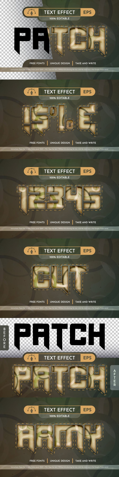 军队风格可编辑的文本效果，图形样式 (AI,EPS)